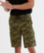 Vegan Unisex Camo Cargo Utility Shorts with subtle Vegan Happy logo to the hem in camo print, camo cargo shorts