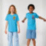 Creative Chaos Co Mini Creator 100% Cotton T-Shirt in aqua on boy and girl models