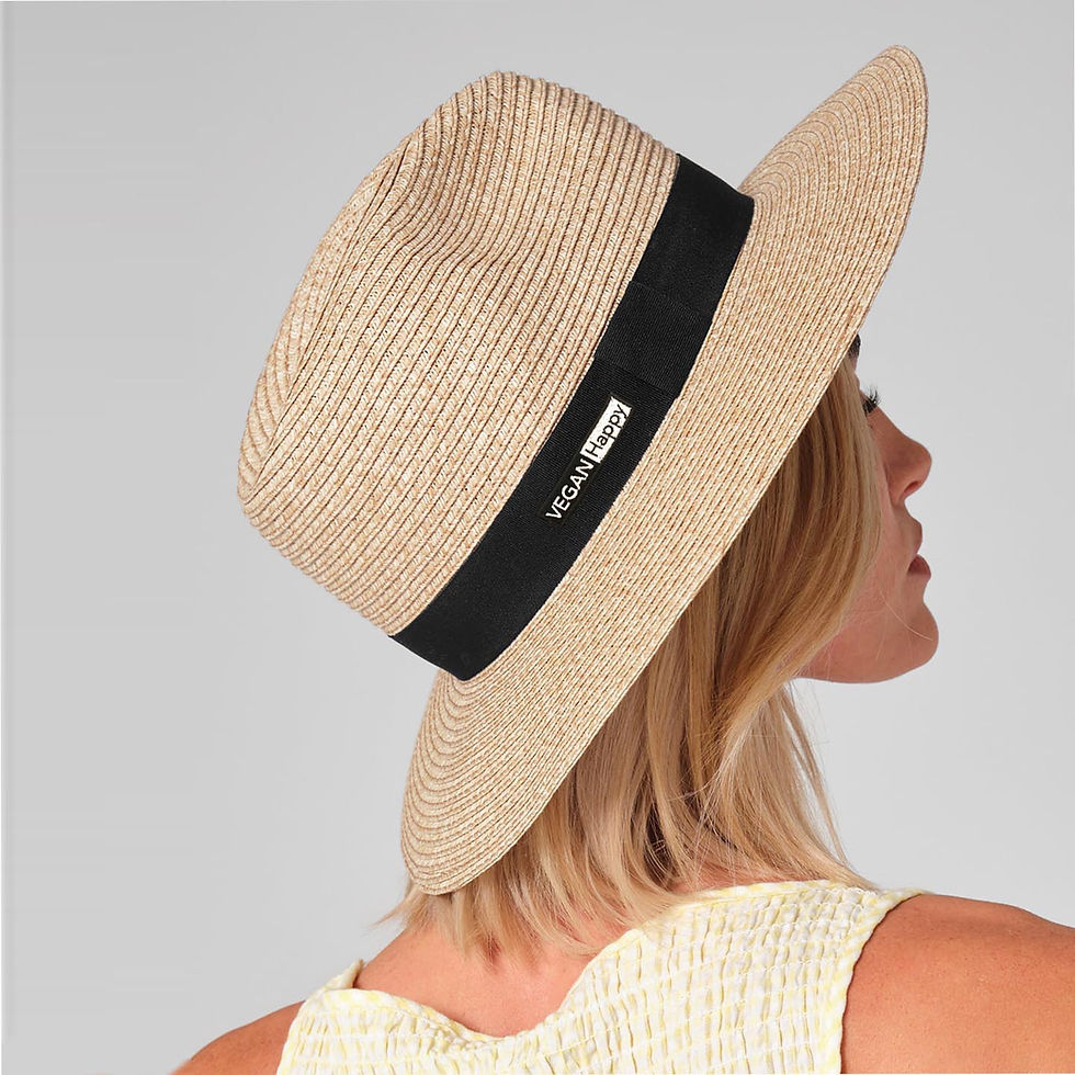Vegan Handmade Straw Fedora with subtle vegan logo to the band from Vegan Happy Clothing
