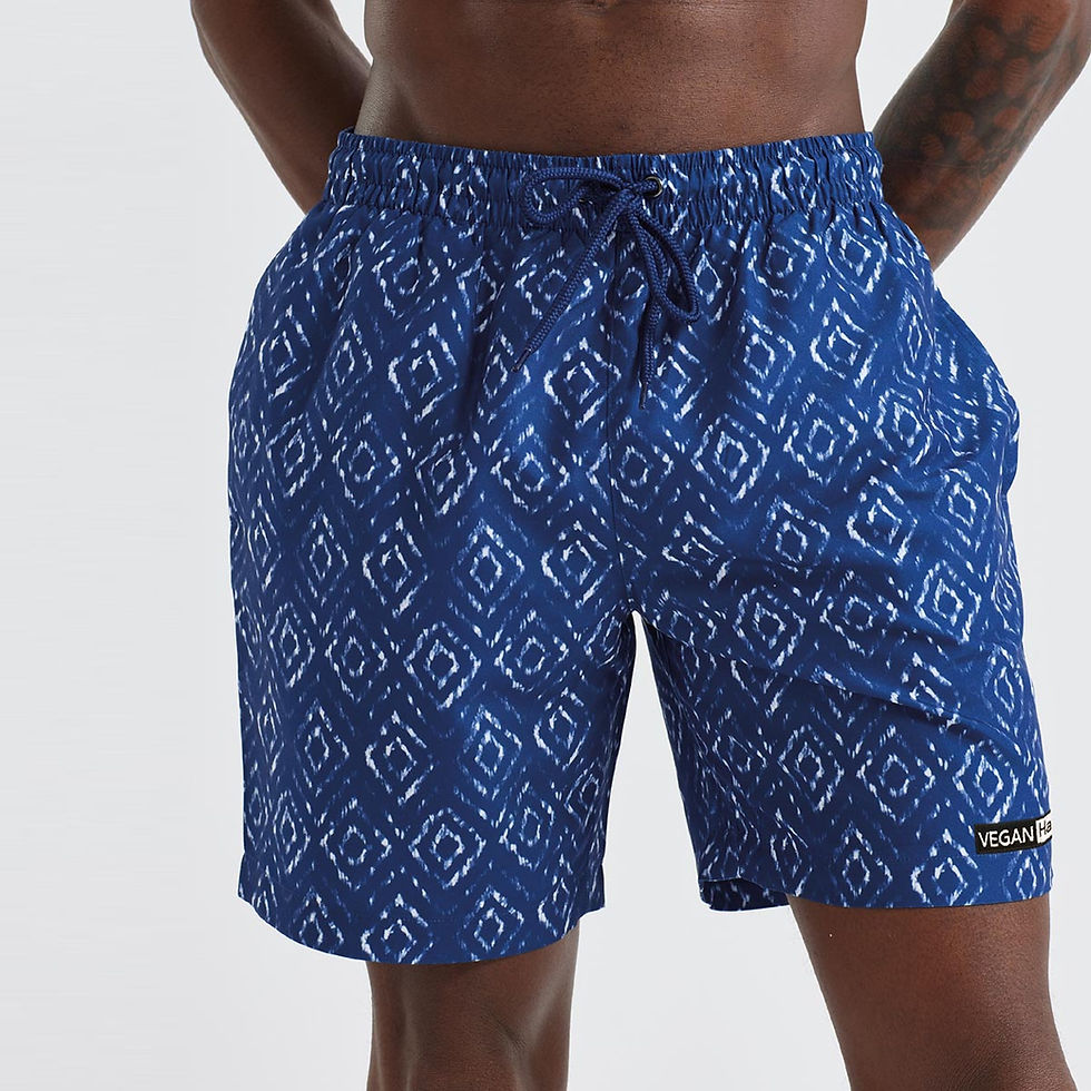 Thumbnail: Vegan Men's Swim Shorts - Wombat Men's Swim in navy with white aztec from Vegan Happy Clothing