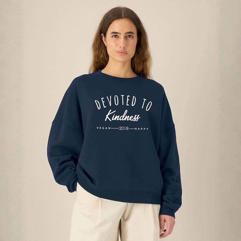 Vegan Women's Stella Lianna Sweatshirt in French navy from Vegan Happy Clothing with Devoted To Kindness logo