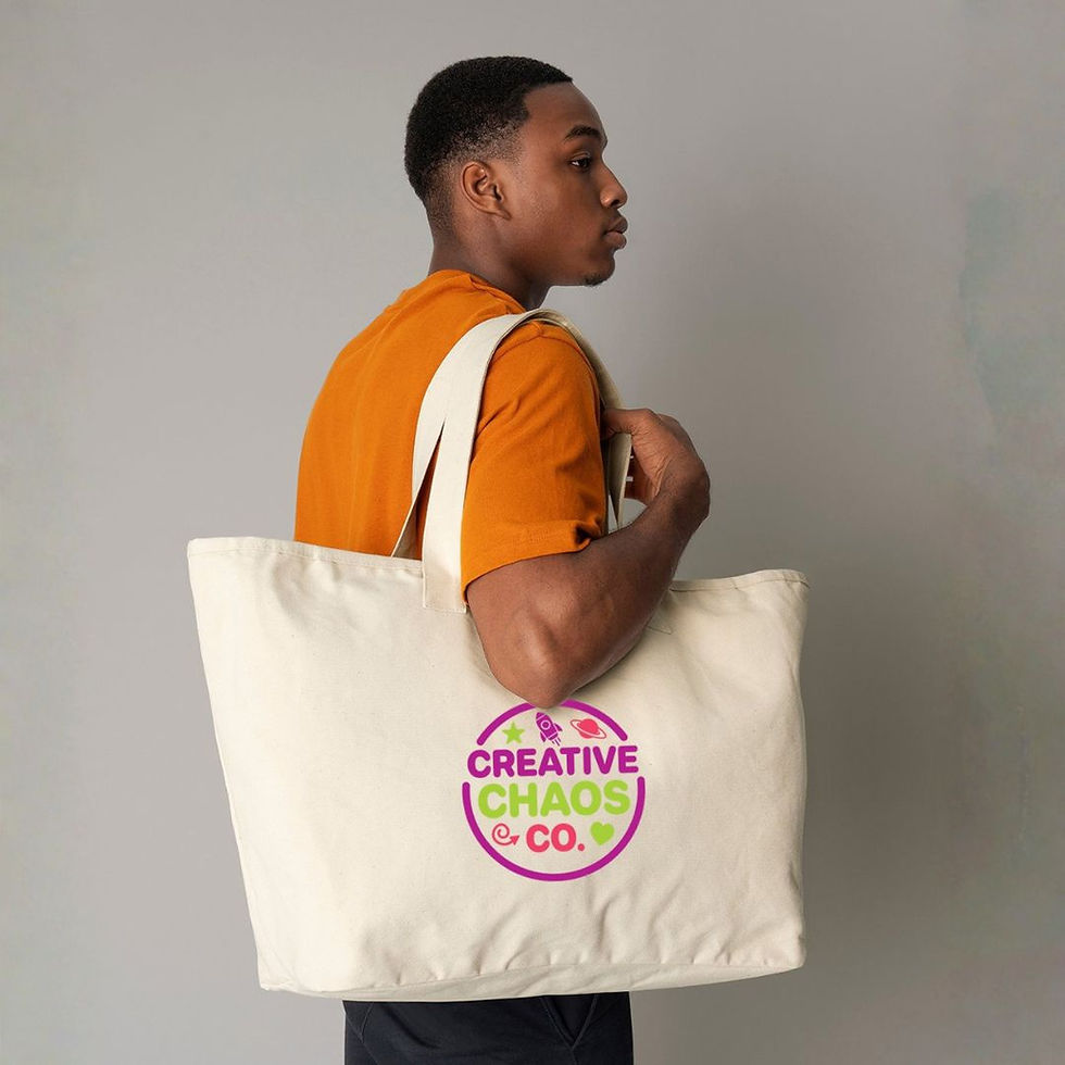 Creative Chaos Co Oversized Heavy Duty Canvas Tote Bag with magenta and lime logo in natural cotton