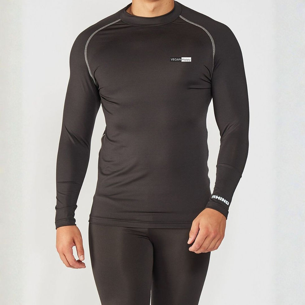 Vegan Men's Rhino Baselayer with subtle vegan logo from Vegan Happy Clothing shown in black