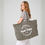 Thumbnail: Vegan Leopard Print Canvas Oversized Tote Bag on female model with Vegan Happy Original logo to the front