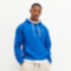 Vegan Happy Varsity Hoodie Unisex with subtle Vegan Happy logo to the front shown in blue with arctic white