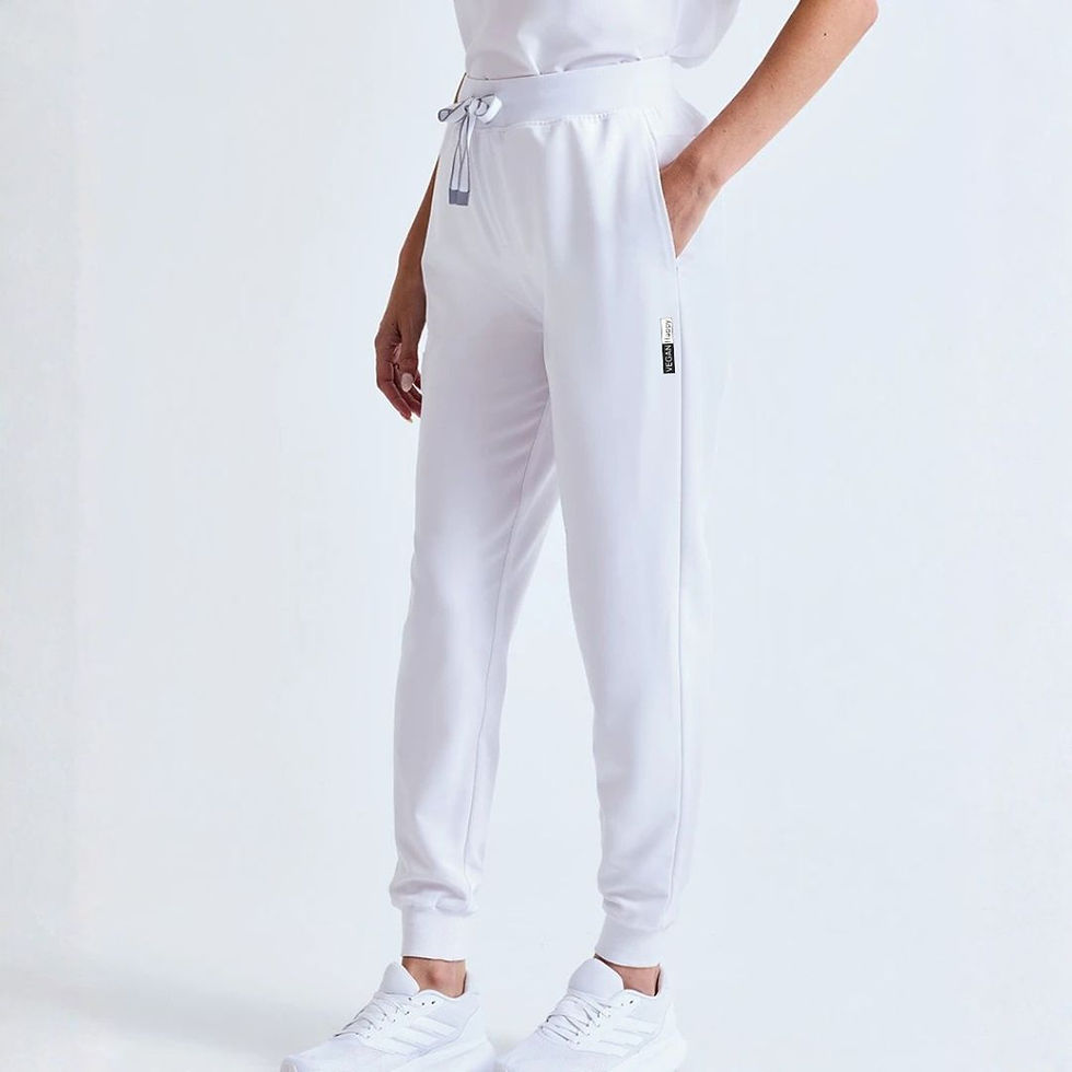 Vegan Women's Una Stretch Jogger Pants with subtle vegan logo to the side from Vegan Happy Clothing