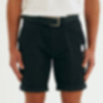 Vegan Men's Lightweight Chino Shorts with subtle Vegan Happy logo navy blue rolled up casual vegan shorts