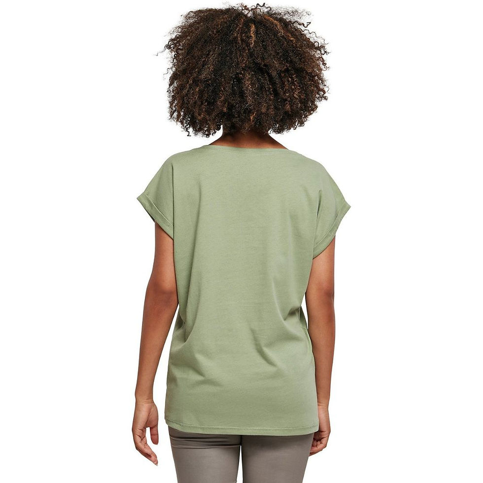 Thumbnail: Vegan Women's Extended Shoulder Tee showing back view from Vegan Happy Clothing