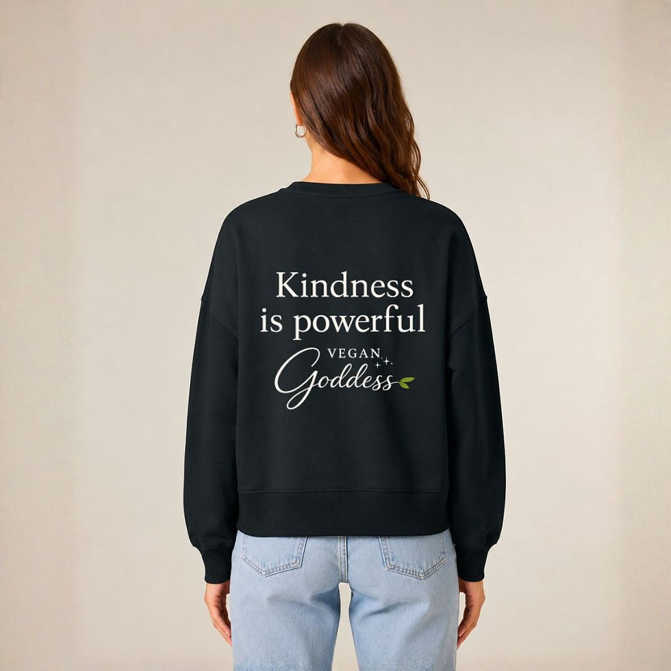 Vegan Goddess Alma 100% Cotton Women's Sweatshirt in black showing back view from Vegan Happy Clothing