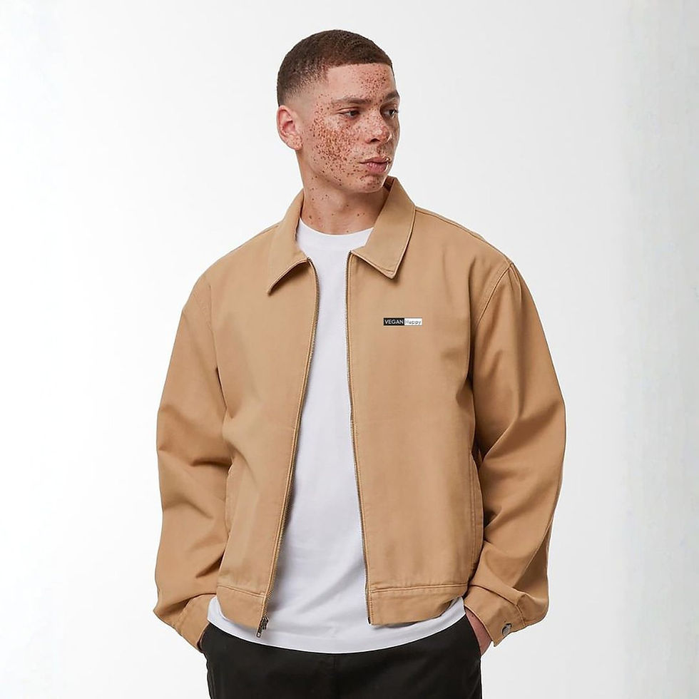 Vegan Daytime Casual Jacket Unisex 100% Cotton in beige with subtle vegan logo to the front from Vegan Happy Clothing