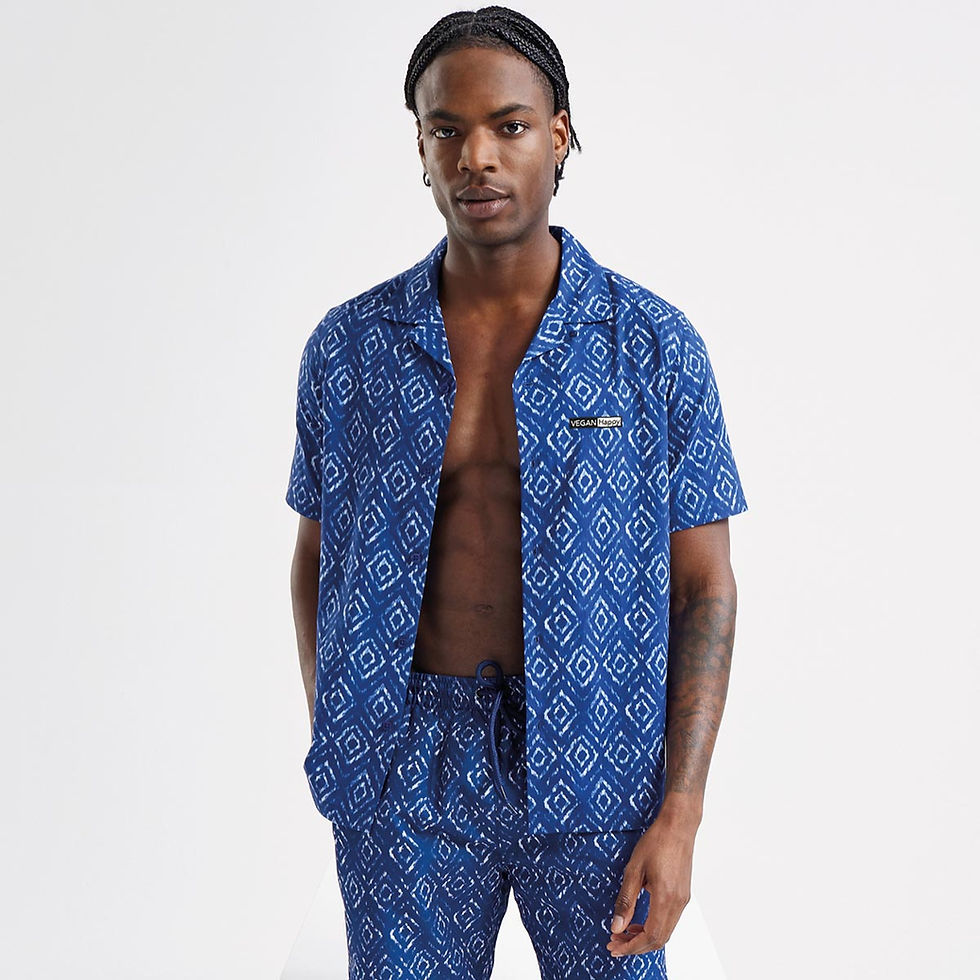 Thumbnail: Vegan Men's Wombat Shirt matching set from Vegan Happy Clothing with subtle vegan logo to front