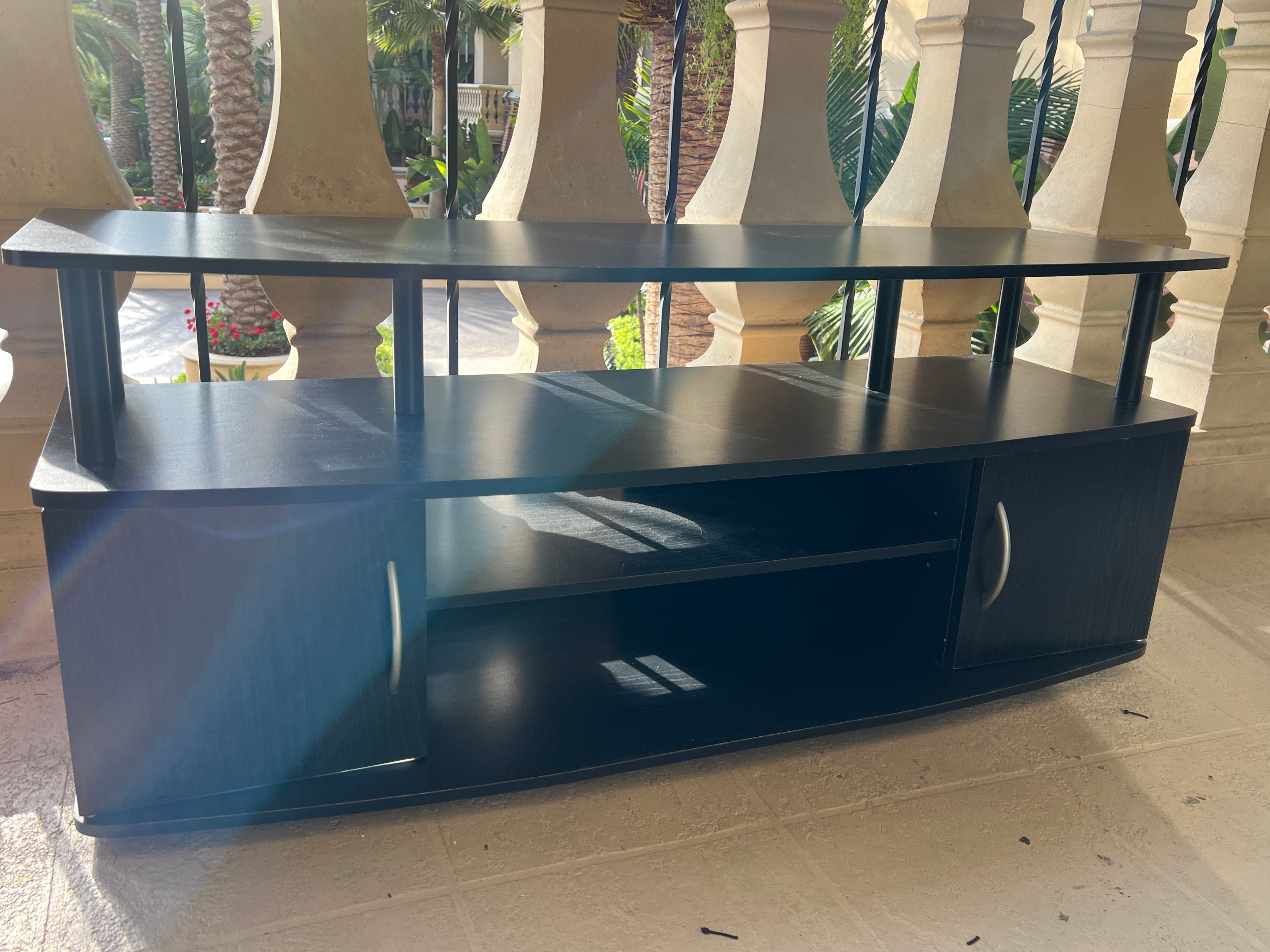 Modern Black TV Stand with Cabinets and Metal Legs