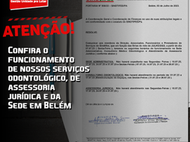 Funcionamento do Sindtifes-PA no mês de julho