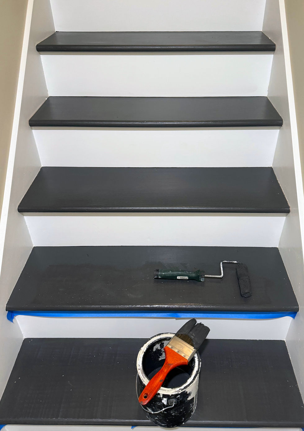 stairs freshly painted dark grey