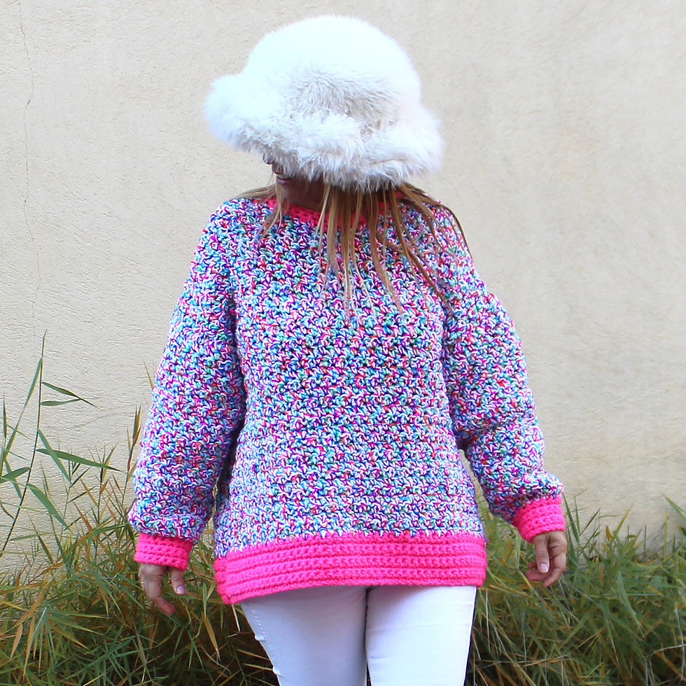 Femme Coklico Pull crochet fait main rose multicolores