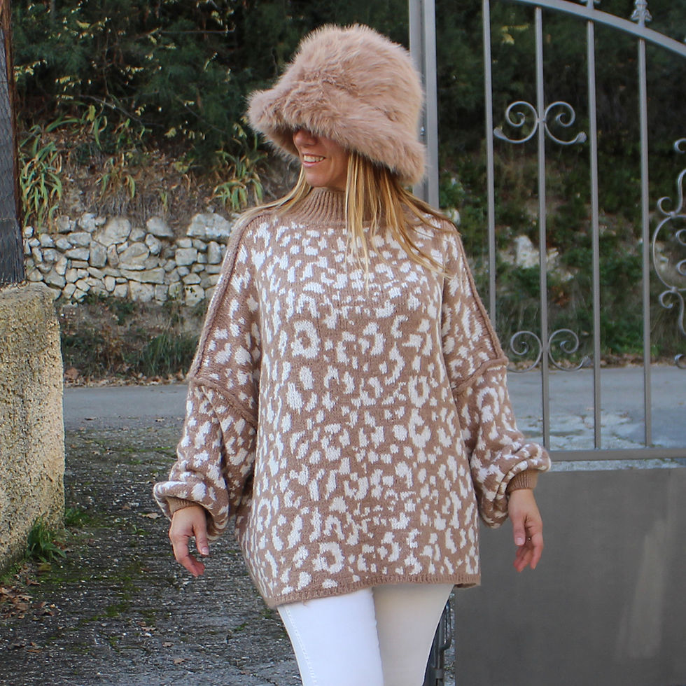 Femme Coklico - Pull grande taille motifs bicolore beige blanc