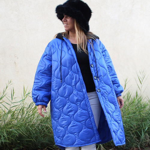 Coklico Doudoune Parka Bleu Royal Matelassée Capuche Grande
