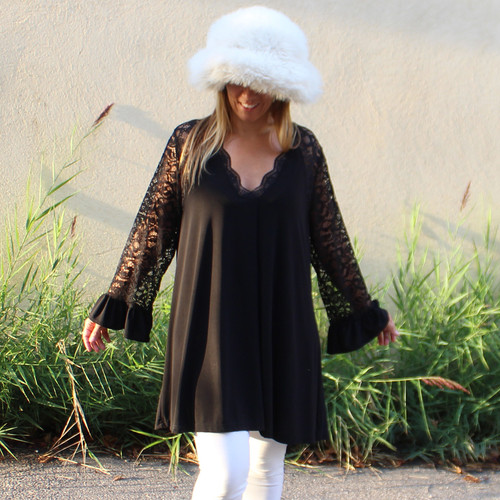 Coklico Tunique Grande Taille Dentelle Noire Vêtements femmes