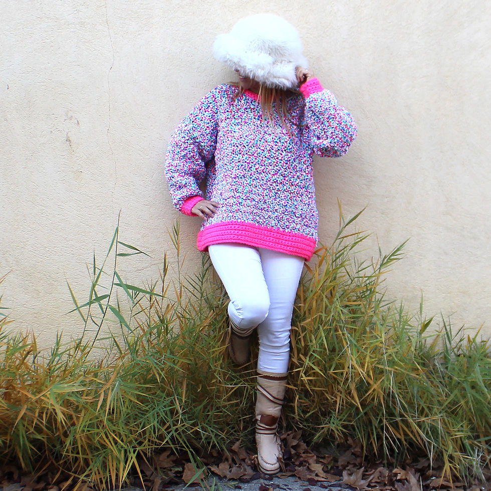 Femme Coklico Pull crochet fait main rose multicolores