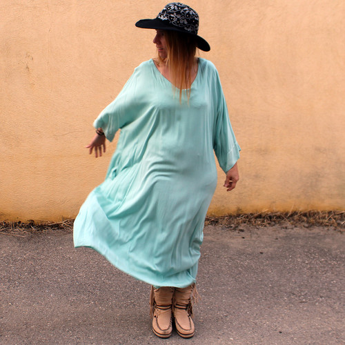 Coklico Robe Caftan Maxi Oversize Grande Taille Lagon