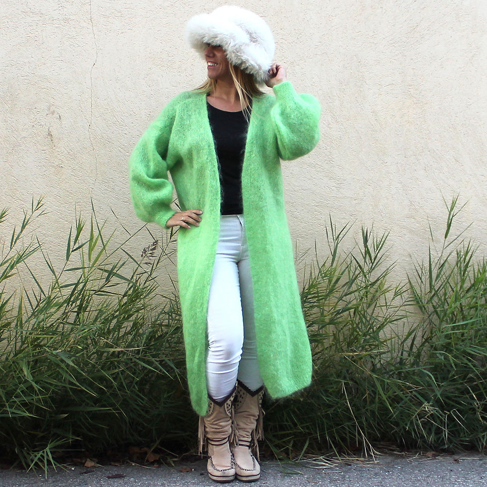 femme coklico gilet maxi mohair vert anis grande taille