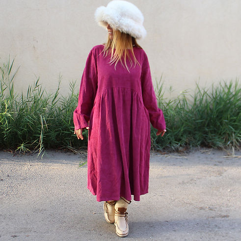 sabini autome hiver robe velours grande taille framboise.jpg