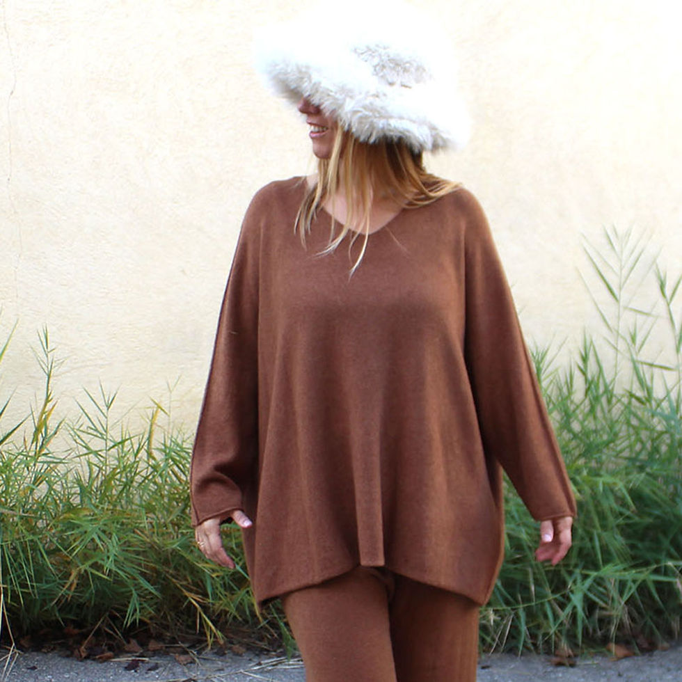 Femme Coklico Pull Grande Taille Marron Café Toucher cachemire