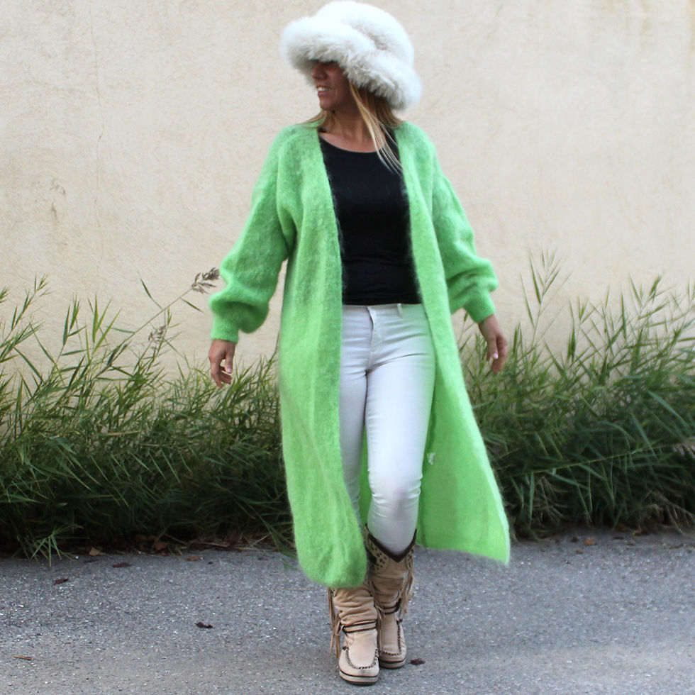 femme coklico gilet maxi mohair vert anis grande taille