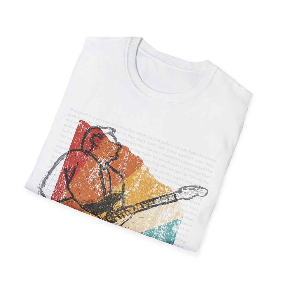 Thumbnail: Deon Powter Band Retro Guitarist Sketch T-Shirt | Vintage Sunset Stripes