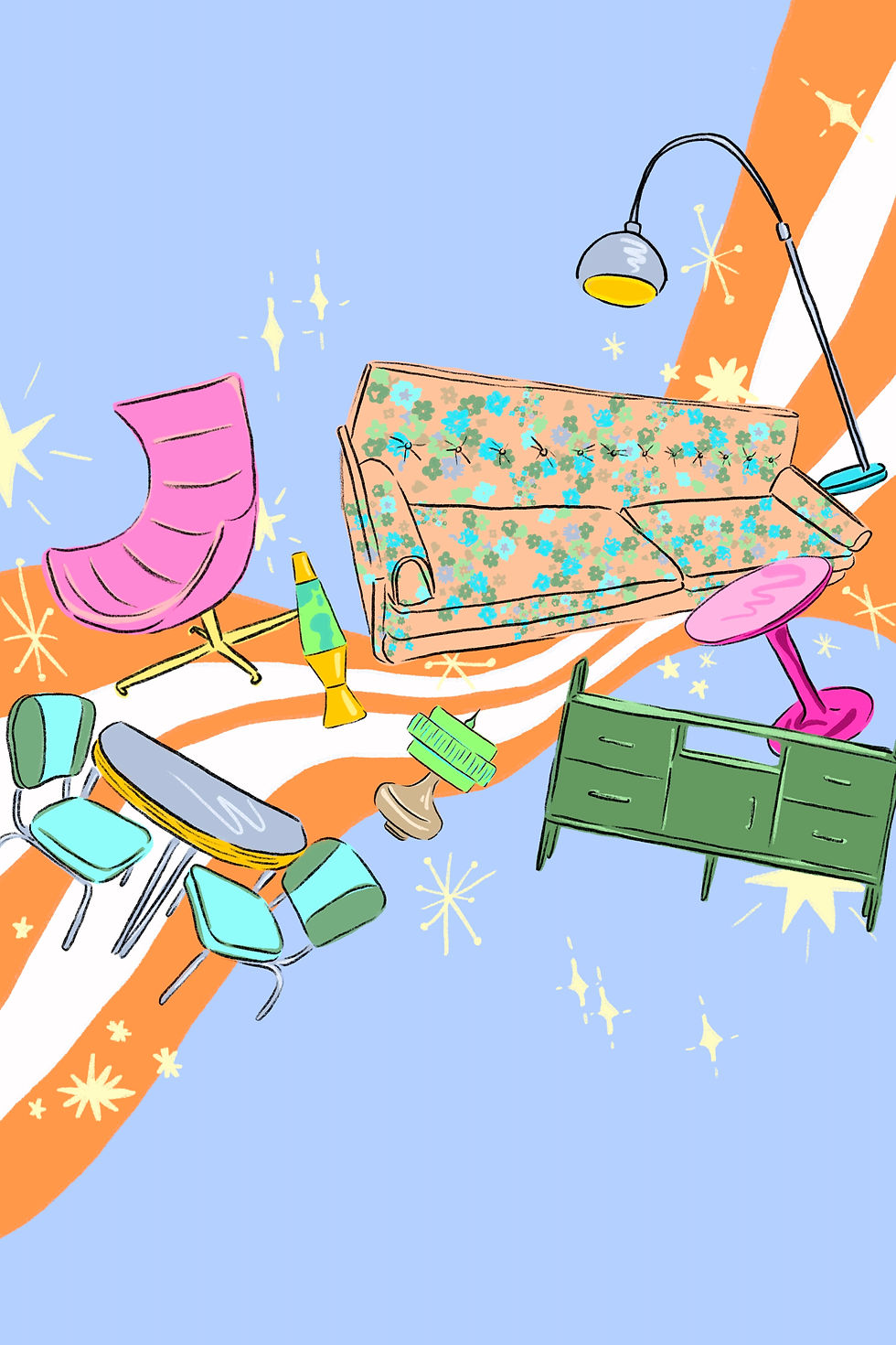 Mid-century furniture illustration poster design for Draw By Night event