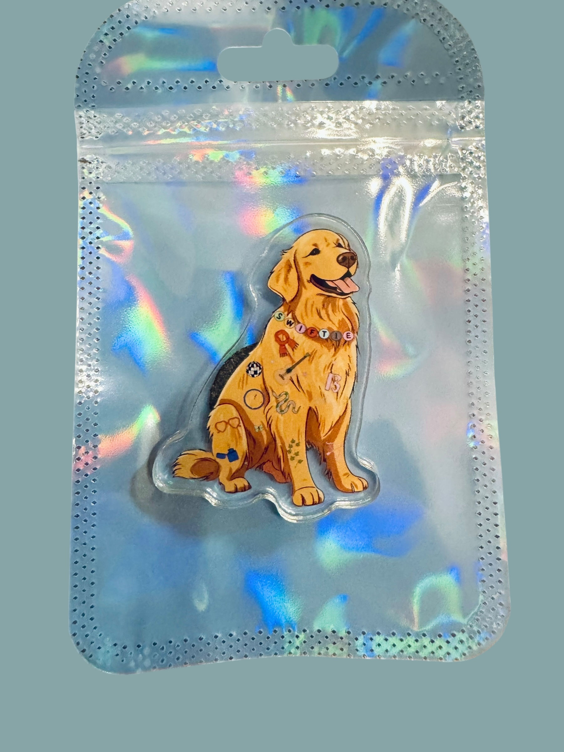 Tattooed Golden Retriever 3D Acrylic Magnet