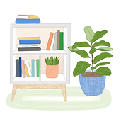 Watercolour Bookshelf and Floor Plant Graphic