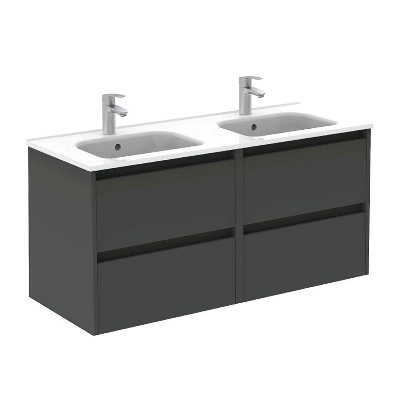 SONAS Smart 120cm Gloss Grey Wall Hung 4 Drawer Double Vanity Unit