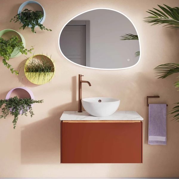 Rust Coloured Short Projection Wall Hung Vanity Unit with Bronze tap 