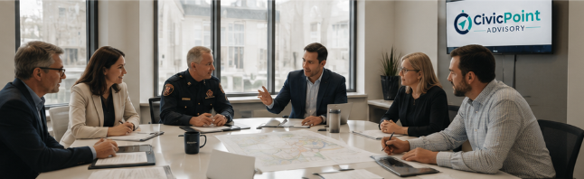CivicPoint team in a meeting discussing strategy