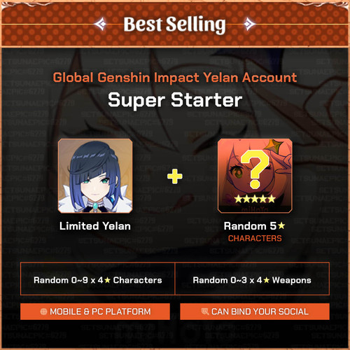 Genshin Impact Account Yelan Super Starter All Server SetsunaEpic