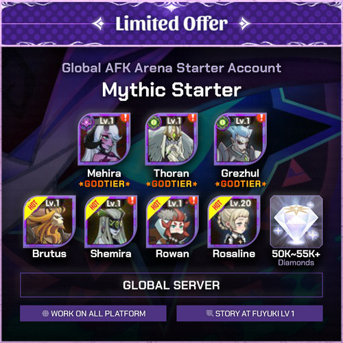 AFK Arena Account Mythic Starter Global Server SetsunaEpic