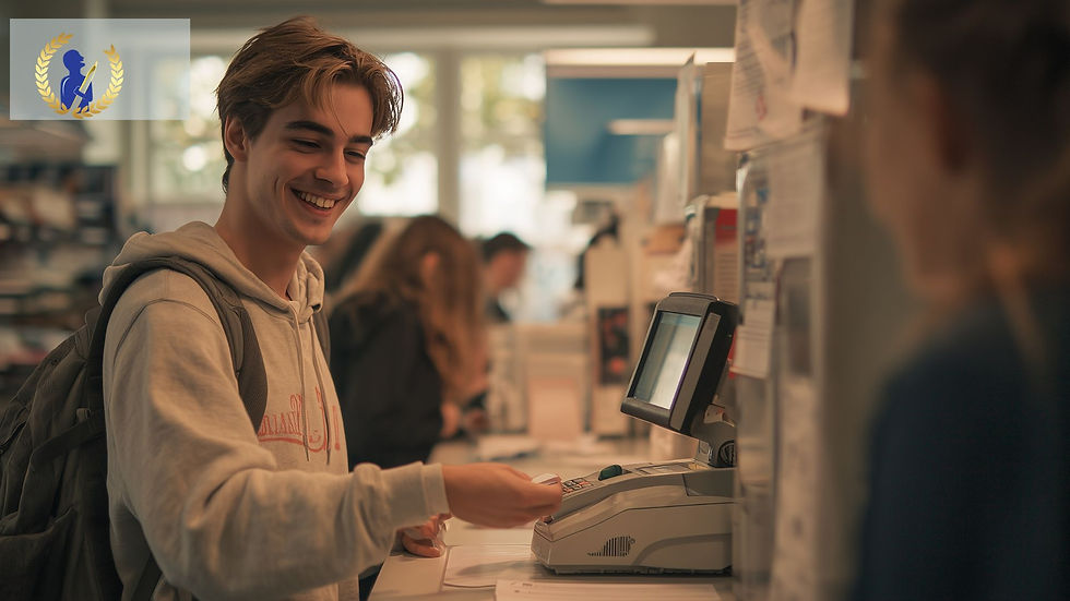 A student paying money for university fees