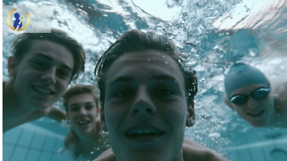students swimming happily