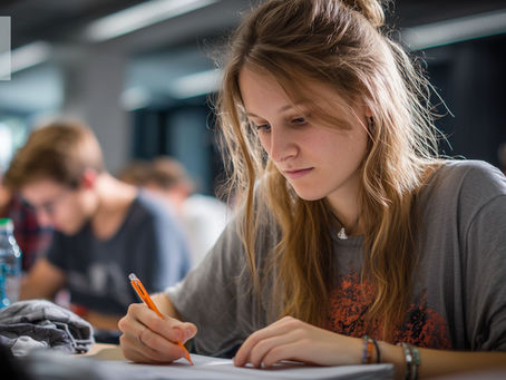 Studentin schreibt Statistik Klausur