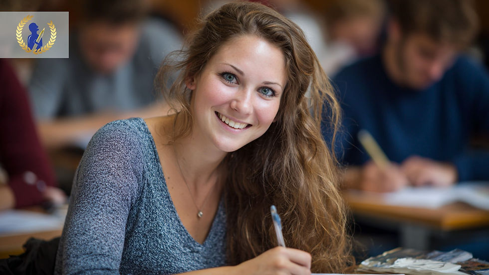 Studentin schreibt mit Ghostwriter Klausur