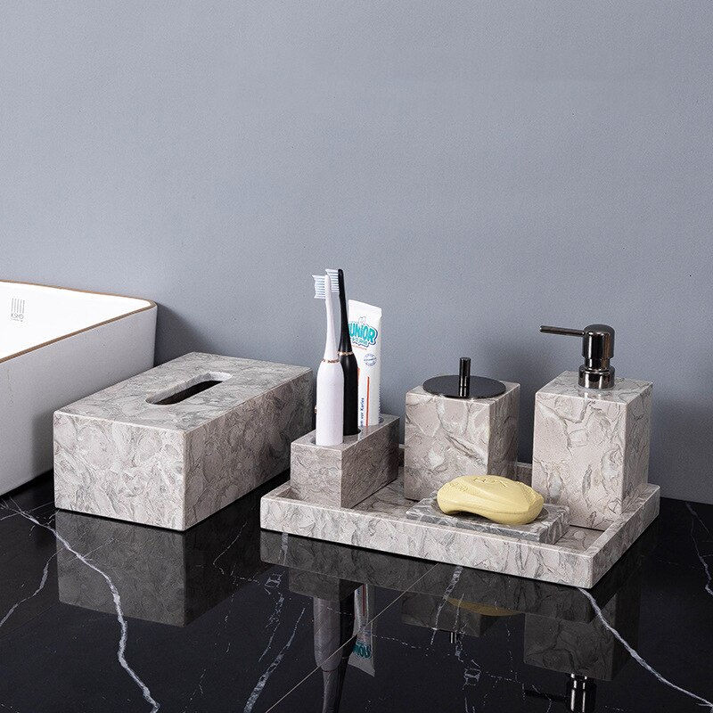 Thumbnail: Wholesale Bathroom Accessories Sets Elegant Natural Marble Liquid Soap Dispense