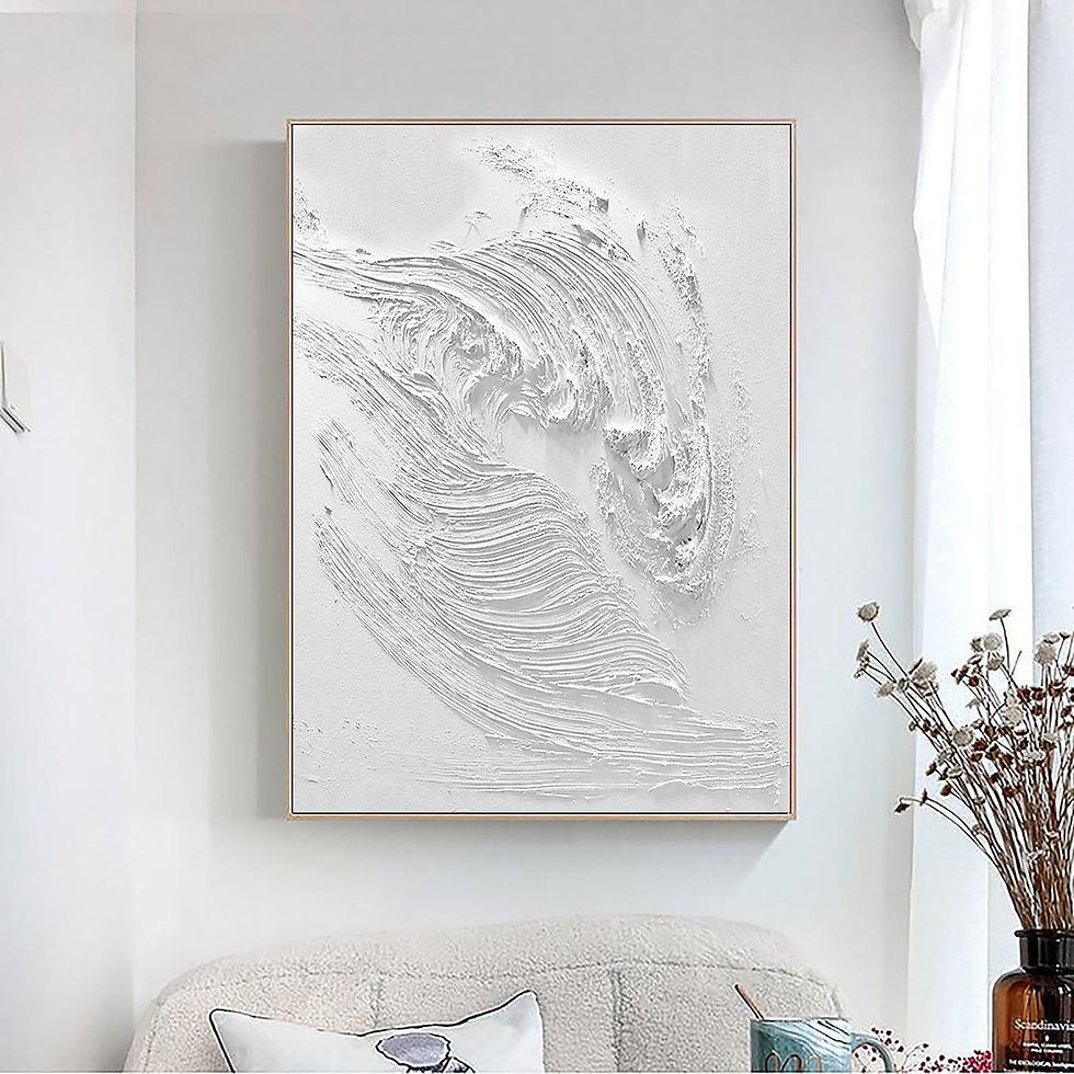 Thumbnail: 3D white Wabi-sabi wall art abstract Handmade painting modern living Room