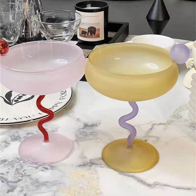 Thumbnail: Cute Ins Slash Glass Cup Jelly Beans Twisty Goblet Drinking Glasses for Drinks 