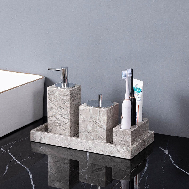 Thumbnail: Wholesale Bathroom Accessories Sets Elegant Natural Marble Liquid Soap Dispense