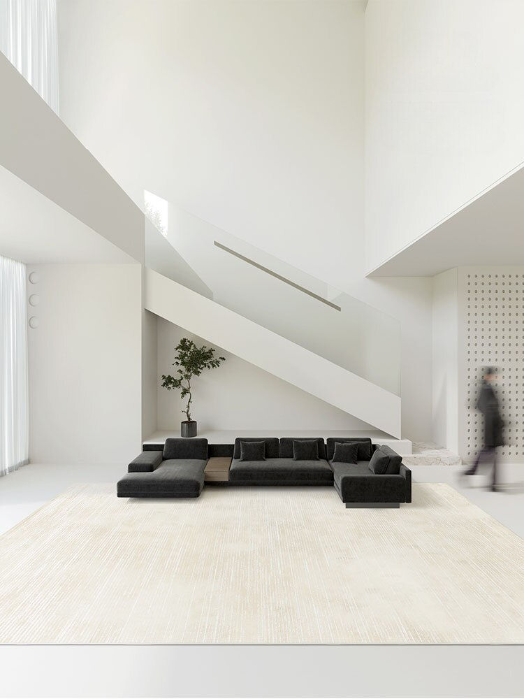 Thumbnail: Minimalist Beige Lines Large Area Living Room Carpet Comfortable Refreshing