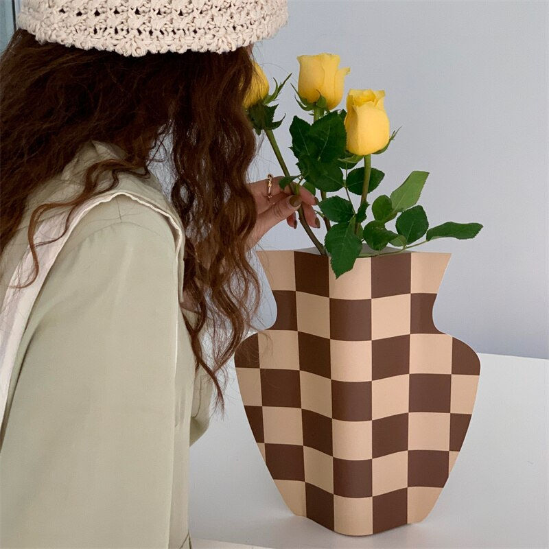 Thumbnail: Decorative Irregular Checkerboard Vase Living Room Desktop Flower Pot Nordic