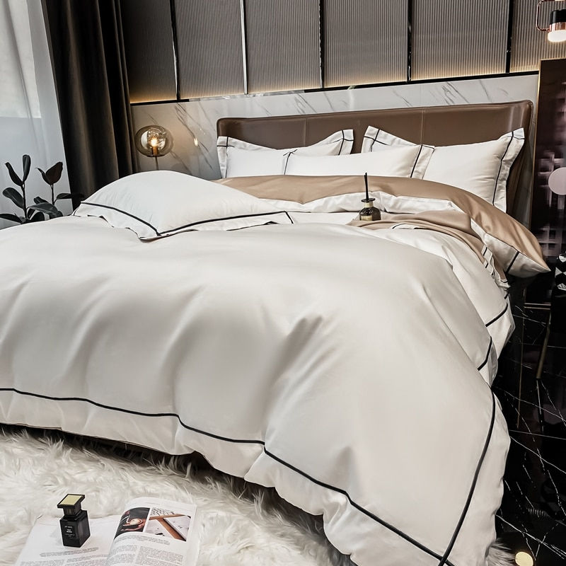 Thumbnail: White Egyptian Cotton Bedding Sets Queen King Size Embroidery Duvet Cover