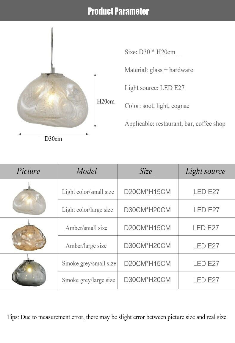 Thumbnail: Cloud Design Smoky Grey Glass Pendant Light  Art Hanging Lamp Decorative Blown 