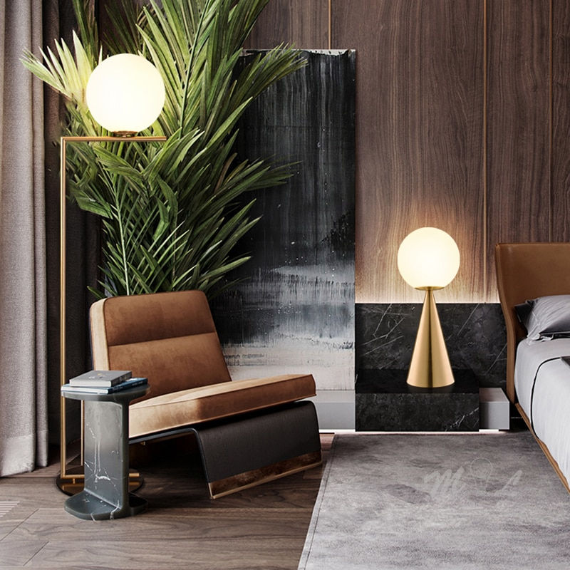 Thumbnail: Nordic Glass Ball Led Table Lamp Gold Metal Table Light Living Room Beside Lamp